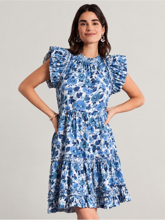 Tyler Boe Dresses & Skirts - Tyler Böe Blue Floral Cotton Tiered Mini Dress NWT L